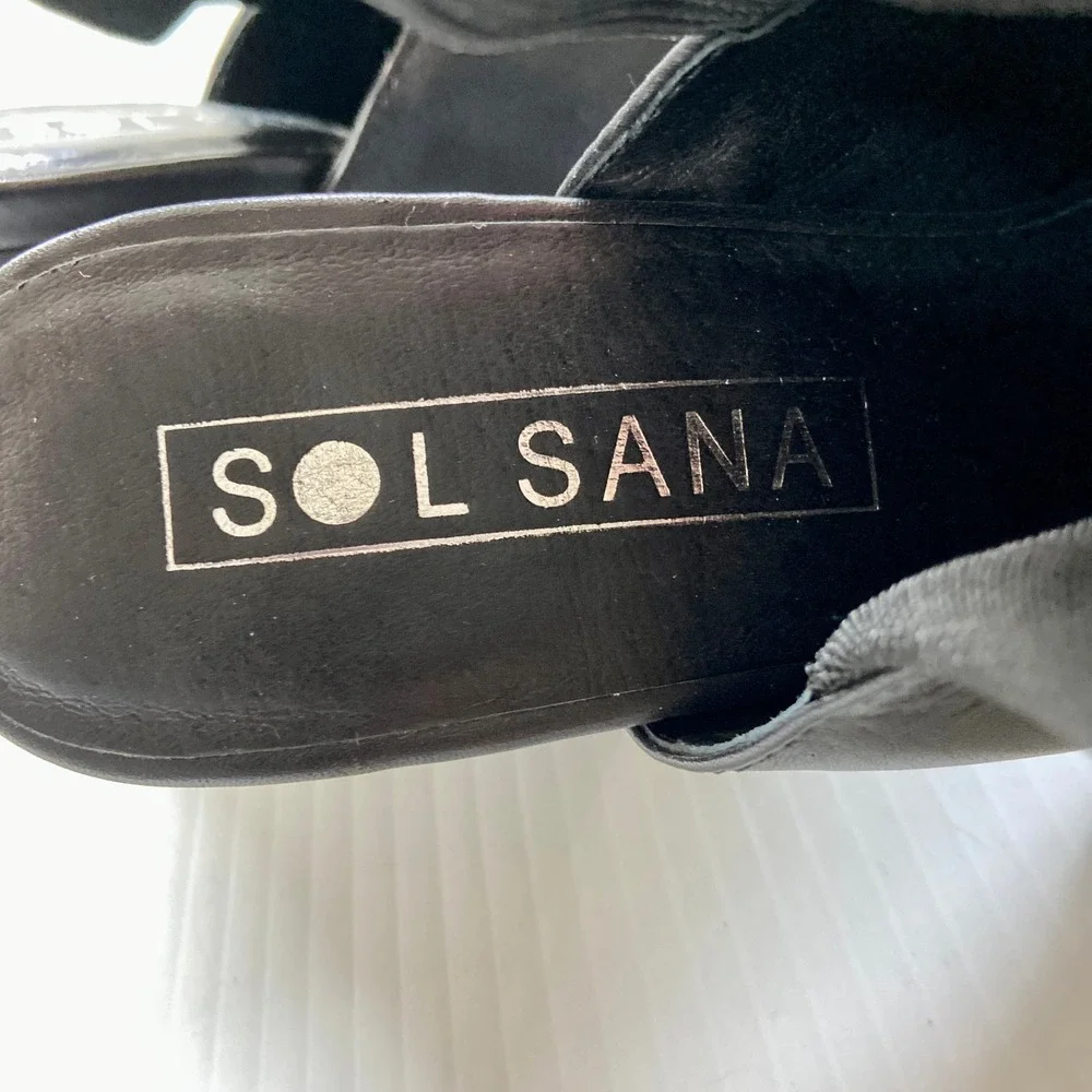 Sol Sana Black Leather Slingback Heeled Bootie Womens EU 38 US 7